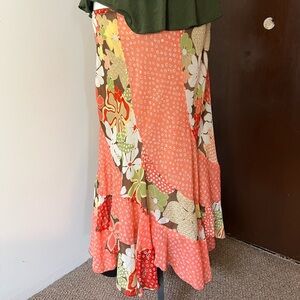 Y2k Allison Taylor Coral and Green Floral Patchwork Maxi Skirt